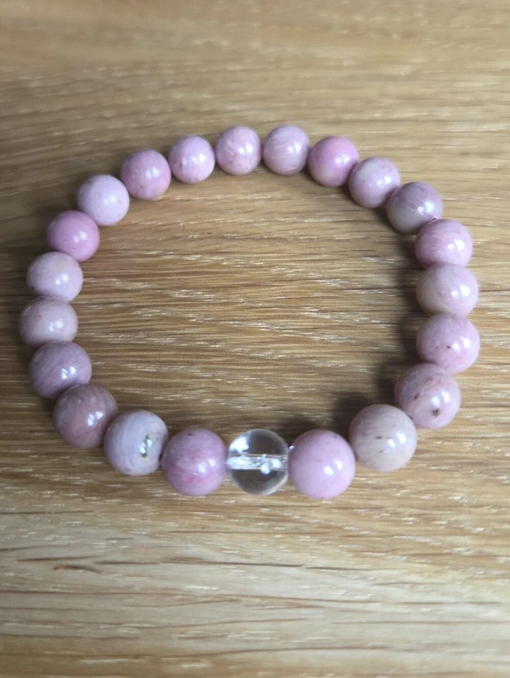 Rhodonite & Clear Quartz Beads Stretch Bracelet - Hand Crafted